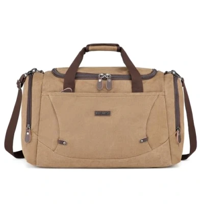 Image of bagwise Canvas Duffle Bag for Travel Water Repellent Weekender Carry On Essentials Sport Gym Men Women (Camel)