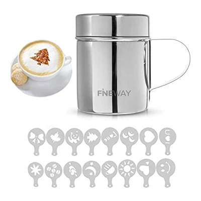 Image of LIVIVO Stainless Steel Chocolate Shaker Duster with 16 Cappuccino Coffee Barista Stencils
