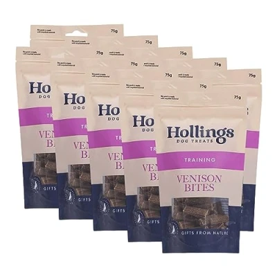 Image of Hollings Venison Bites Dog Training Treats, Delicious Treats for Adult Dogs, High in Protein &amp; Made with 100% Natural Ingredients 75g (Pack of 10)