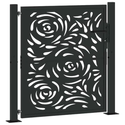 Image of vidaXL Garden Gate Black 105x106 cm Steel Flame Design