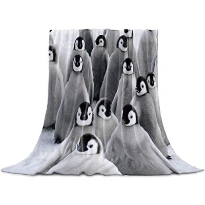 Image of JOOCAR Flannel Throw Blanket Penguin Baby Grey Cozy and Soft Plush Warm Blankets for Bed Couch Living Room Sofa Chair