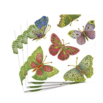 Image of Caspari Jeweled Butterflies Paper Luncheon Napkins, Pack of 20, Ivory