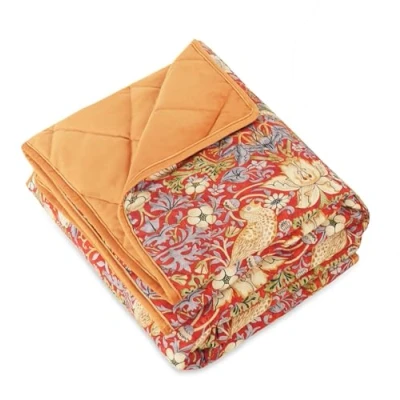 Image of Rosewood x Morris &amp; Co. Strawberry Thief Pet Blanket for Dogs and Cats, 150 100 cm, Burgundy, Dog Blanket/Throw with Soft Velvet Reverse, Easy Care, Luxury William Print