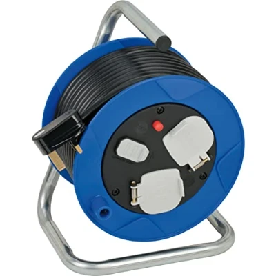 Image of Brennenstuhl Compact Cable Reel 2 Way with USB for Indoor use (Indoor Extension Charging Function and 15m Cable, Made in Germany) Blue