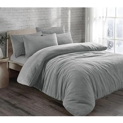 Image of LSU Teddy Fleece Duvet Cover Super Soft Warm Bedding Set Single Double King Quilt (silver, King)