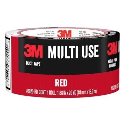 Image of 3M Multi Use Colored Duct Tape, Red with Strong Adhesive and Water Resistant Backing, Surface Tape for Indoor Outdoor Use, 1.88 Inches x 20 Yards, 1 Roll (3920 RD)