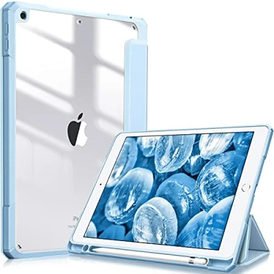 Image of FINTIE Hybrid Case Compatible with iPad 9th / 8th 7th Generation (2021/2020/2019 Release) 10.2 inch Shockproof Cover Clear Back Shell w/Pencil Holder, Auto Wake/Sleep, Sky Blue