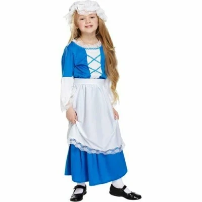 Image of Quickdraw Childrens Tudor Girl Costume World Book Day Fancy Dress up Kids Age 7 9 Years Historical Victorian