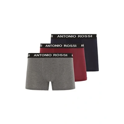 Image of ANTONIO ROSSI (3/6 Pack) Men&#039;s Fitted Boxer Hipsters Mens Boxers Shorts Multipack with Elastic Waistband Cotton Rich, Comfortable Underwear, Grey, Burgundy, Navy (3 Pack), XXL