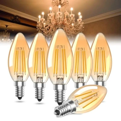 Image of Lamptobe Vintage E14 LED Filament Candle Bulbs Small Screw 4W (40W Equivalent) C35 Light Bulb Warm White 2200K SES Retro Bulb, Non Dimmable for Chandeliers, Wall Sconces, 6Pack