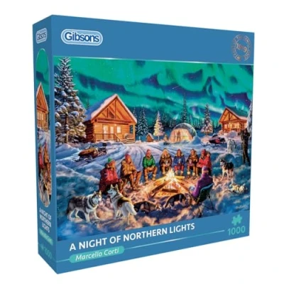 Image of A Night of Northern Lights 1000 Piece Jigsaw Puzzle Christmas Sustainable for Adults Premium 100% Recycled Board Great Gift Gibsons Games