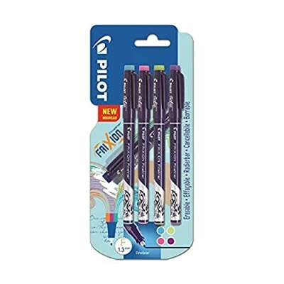 Image of PILOT Frixion Erasable Fineliners Pack of 4 Light Blue/Pink/Green/Violet