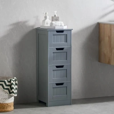 Image of Bath Vida Priano Bathroom 4 Drawer Floor Standing Cabinet Unit Storage Wood, Grey