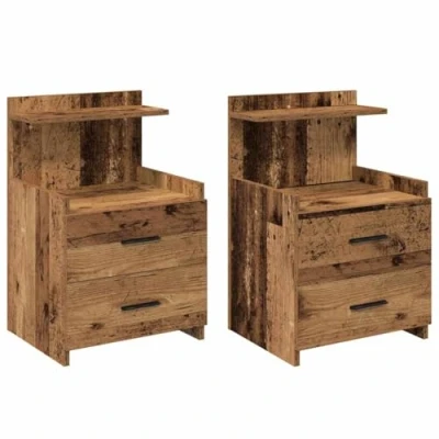 Image of vidaXL Bedside Cabinets 2 pcs Modern Nightstands with Drawers in Brown Engineered Wood 40x36.5x62 cm for Bedroom