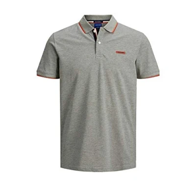 Image of JACK &amp; JONES Polo Shirts Smart Casual Short Sleeve Logo Printed T Tee Tops Light Grey