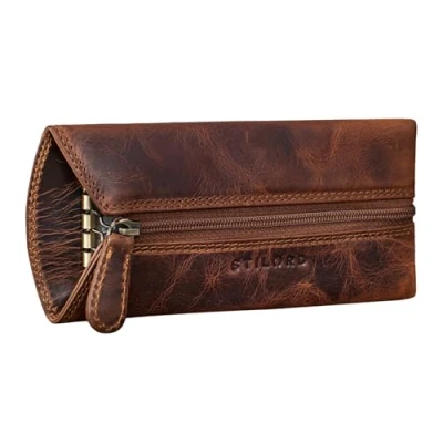 Image of STILORD &#039;Janne&#039; Key Pouch Leather Vintage Case Holder with Ring Slim Coin Purse Money RFID Blocker, Colour:Kara Cognac