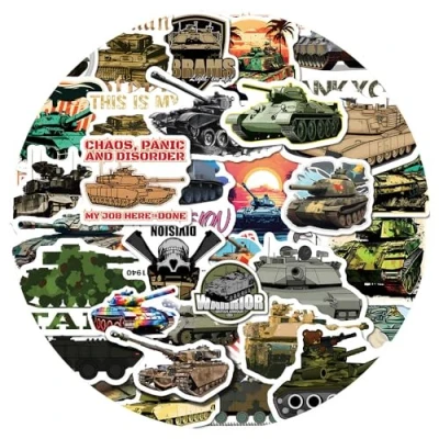 Image of 50 Pcs Tank Stickers for Kids Teens Adults Boys Girls Gift,Stickers Pack Laptop,Skateboard,Luggage,Car,Bike, Cup,Computer,Water Bottle Decor,Military Vinyl Waterproof Sticker Decals
