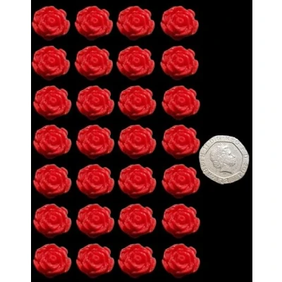 Image of 30 x Edible 3D Small High Detail Roses icing toppers, cake cupcakes decorations (Red)