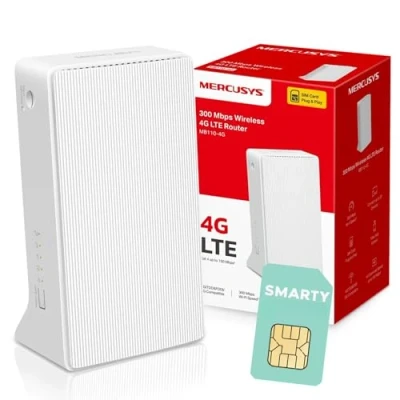 Image of MERCUSYS MB110 4G N300 WiFi Router with Free Sim card, TP Link 300Mbps Wireless Slot, Plug &amp; Play, Ethernet Port, Superfast LTE Speed, External Antenna Ports, App Control