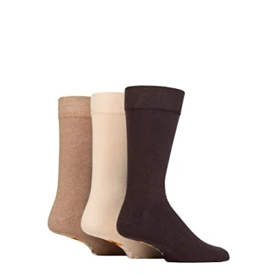 Image of 3 Pair Brown Plain Comfort Cuff Socks Men&#039;s 6 11 Mens Farah