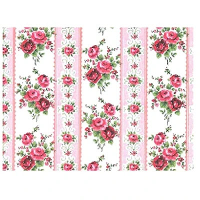 Image of Melody Jane Dolls House Large Pink Roses Wallpaper Miniature Print 1:12 Scale