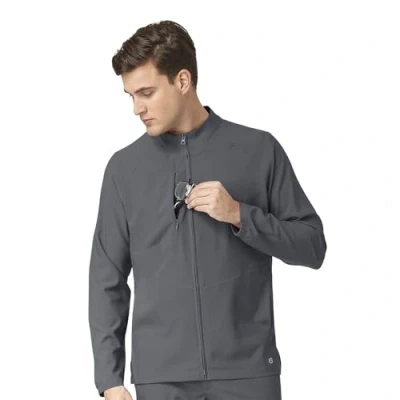 Image of WonderWink Men&#039;s Zip Front Warm Up Jacket, Pewter, M