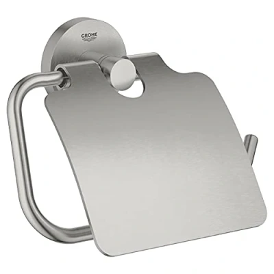 Image of GROHE Essentials Toilet Paper Holder (with Cover) German Engineered, Metal In Stainless Steel Look and with Concealed Fastening 40367DC1