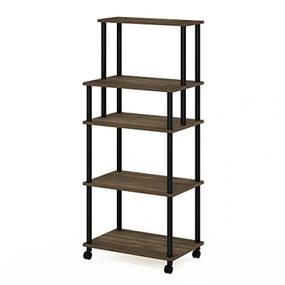 Image of Furinno Turn N Tube 5 Tier Toolless Kitchen Storage Cart, Columbia Walnut/Black