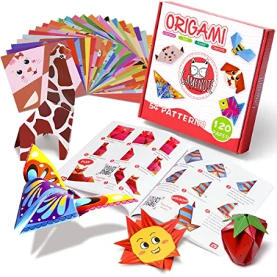 Image of Gamenote Origami Kit for Kids, 120 Sheets Double Sided Paper with 55 Page Guiding Book, 54 Projects Set, DIY Art and Craft Projects, Gift 4 12 Years Beginners Kids Boys Girls