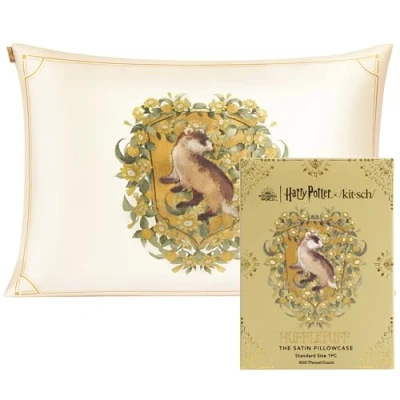 Image of Kitsch x Harry Potter Satin Pillowcase with Zipper for Hair &amp; Skin, Softer Than Silk Pillow Cases, Queen Covers, Machine Washable, Wrinkle Free, Cases Standard Size, Hufflepuff