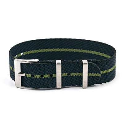 Image of Vario Twill Weaved Nylon Midnight Blue / Green Divider Premium Replacement Watch Band (20mm)