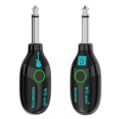 Image of Guitar Wireless System, Low Latency Rechargeable Digital Audio Transmitter Receiver Cordless Adapter for Electric Guitars, Bass, and Wind Instruments (Black)