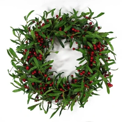 Image of Leaf Design UK Artificial Christmas Garlands, Mistletoe Red Berry Wreath, 60cm