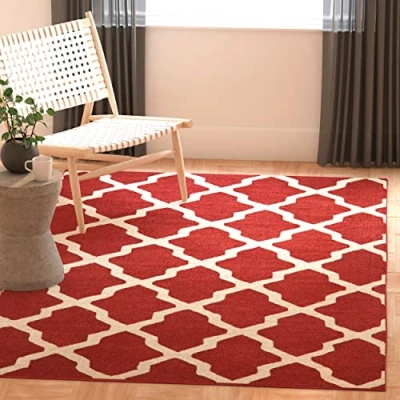 Image of SAFAVIEH Trellis Rug for Living Room, Dining Bedroom Cambridge Collection, Short Pile, in Rust and Ivory, 183 X 274 cm