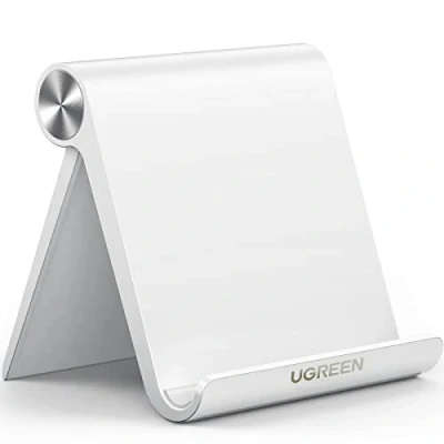 Image of UGREEN iPad Stand Tablet Desk Holder Foldable Adjustable Portable Travel Mount Video Call Compatible with Pro 13 2024 12.9 11/Air/Mini/10th 10.9,iPhone 16 15,Galaxy Tab A8 A9+,Surface Go(White)