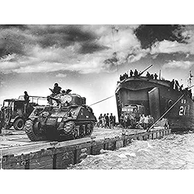 Image of War WWII USA UK USS LST 21 British Tanks D Day 1944 Photo Art Print Canvas Premium Wall Decor Poster Mural
