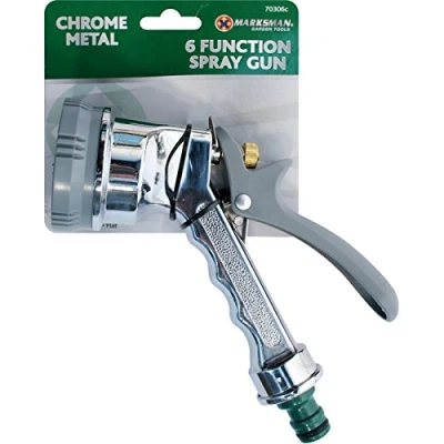 Image of New 6 Function Spray Gun Multi Garden Hose Watering Chrome DIAL Sprayer Metal USE Pattern Water Garden, LAWNS, Garage, Cars, Sheds