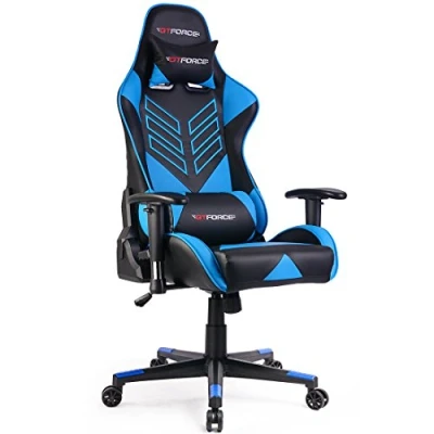 Image of GTFORCE PRO ST RECLINING SPORTS RACING GAMING OFFICE DESK PC CAR FAUX LEATHER CHAIR (Blue)