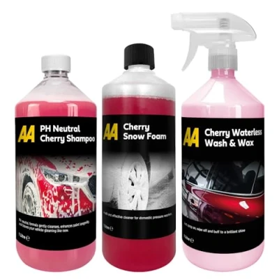 Image of AA Car Cleaning kit Cherry Shampoo 1L, Snow Foam Waterless Wash and Wax 1L