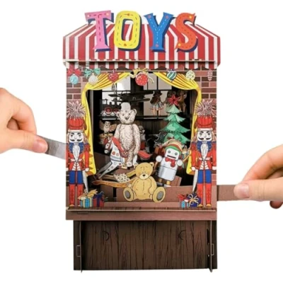 Image of Alljoy Design Paper Theatre Santa&#039;s Toy Shop 3D Pop Up Christmas Greeting Card By Cards XPT004, 20cm x 25cm