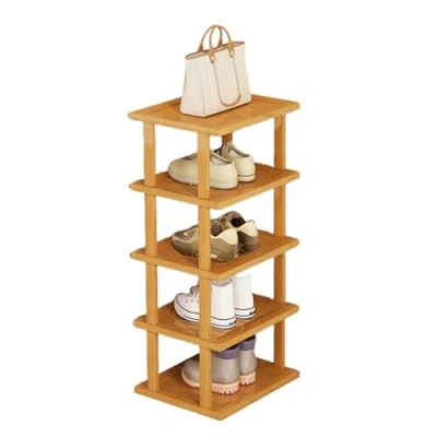 Image of ohfruit 5/7/8 Tiers Vertical Shoe Rack Wooden Shoes Entryway Narrow Tall for Small Spaces Storage Organizer Hallway Closet Bedroom S