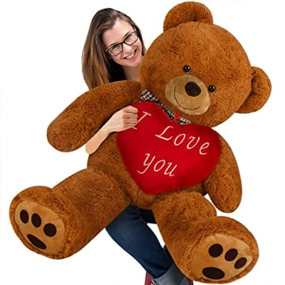 Image of Deuba Plush Teddy Bear Valentine&#039;s Day Easter Gift with Red I love You Text Heart Pillow Adorable Big Cuddly Soft Toy Cute Huge Stuffed Snuggling Animal