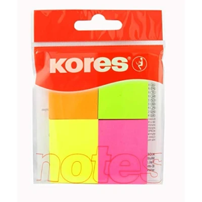 Image of Kores Multicolour Sticky Notes Neon Coloured, Self Stick Notes, Memo Block, Notepad, School Supplies, Teacher Office Supplies 40 x 50mm, Pack of 4 50 Sheets