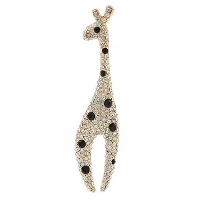 Image of Avalaya Clear/Black Crystal Giraffe Brooch in Gold Tone Metal 70mm L