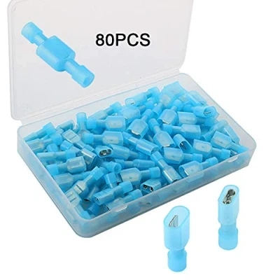Image of QitinDasen 80Pcs Premium Fully Insulated Quick Wire Connectors Set, Nylon Male &amp; Female Spade Disconnects Wiring Crimp Terminal (10A / 16 14 AWG, 40 Pair Blue)