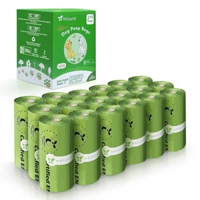 Image of Certified Compostable Dog Poop Bags 270Bags 18Rolls, Biodegradable Made of Cornstarch ASTM D6400 &amp; EN13432, Unscented, Suitable for Large Small Dogs (Green)