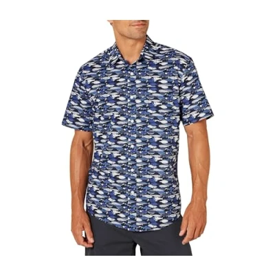 Image of Amazon Essentials Men&#039;s Regular Fit Short Sleeve Print Shirt, Blue Fish, S