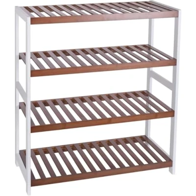 Image of Vencier Bamboo Shoe Rack Natural Easy Assembly &amp; Strong Design Stand Shelf Organizer Ideal for Corridor, Bedroom, Bathroom, Hallway Small Spaces, Large Capacity (Brown/White, 4 Tier)