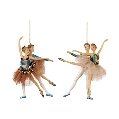 Image of Goodwill: Tulle Resin and Fabric Ballet Couple Dancing Together Hanging Christmas Ornament Set of 2