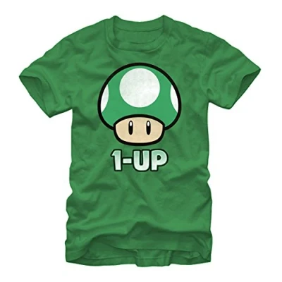 Image of Nintendo Men&#039;s Super Mario 1 up Mushroom T Shirt, Kelly, Medium
